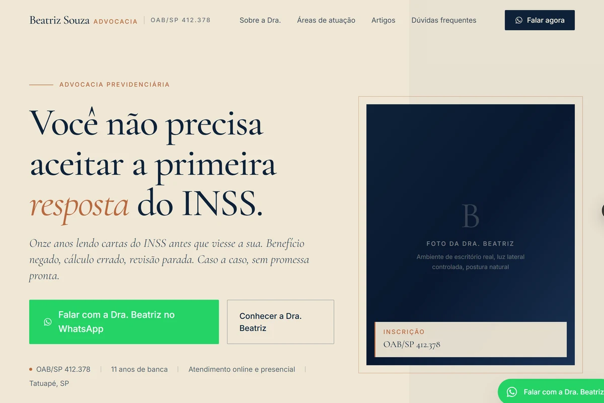 Demo do site Alive pro nicho Advogada previdenciária