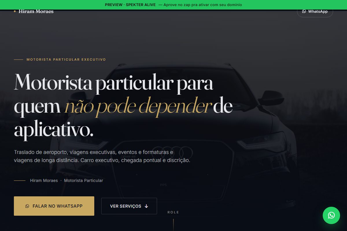 Mockup do site Alive pro nicho Motorista executivo · Rio de Janeiro