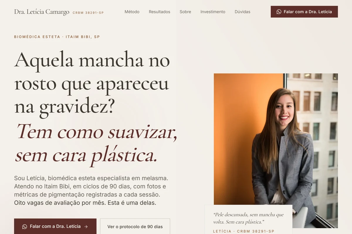 Demo do site Alive pro nicho Biomédica esteta